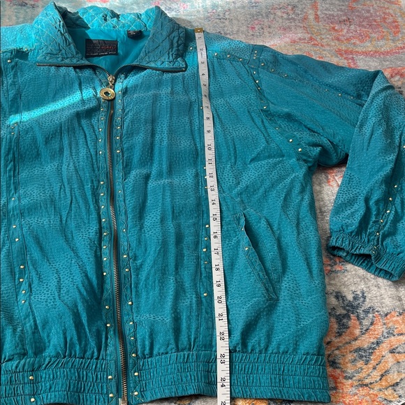 Mureli 100 % Silk Teal Women's Bomber Jacket - Picture 7 of 8